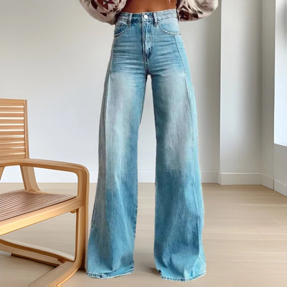 Cross-border Sale of Large-sized Women Casual Pants for European American Trade Thin Style Imitating copy Jeans Wide-leg Fashion