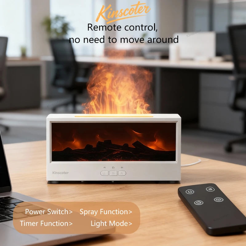 Diffusore di aromi creativo per camino con effetto fiamma, umidificatore d'aria e luci colorate con telecomando, ideale come regalo per casa o ufficio/set di oli essenziali.