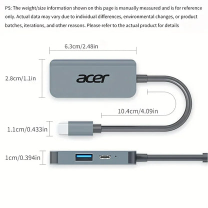Acer Type-C multi-port USB-C hub, supports 4K high definition TV 100W PD fast charging, USB-A, USB-C HY41-T3