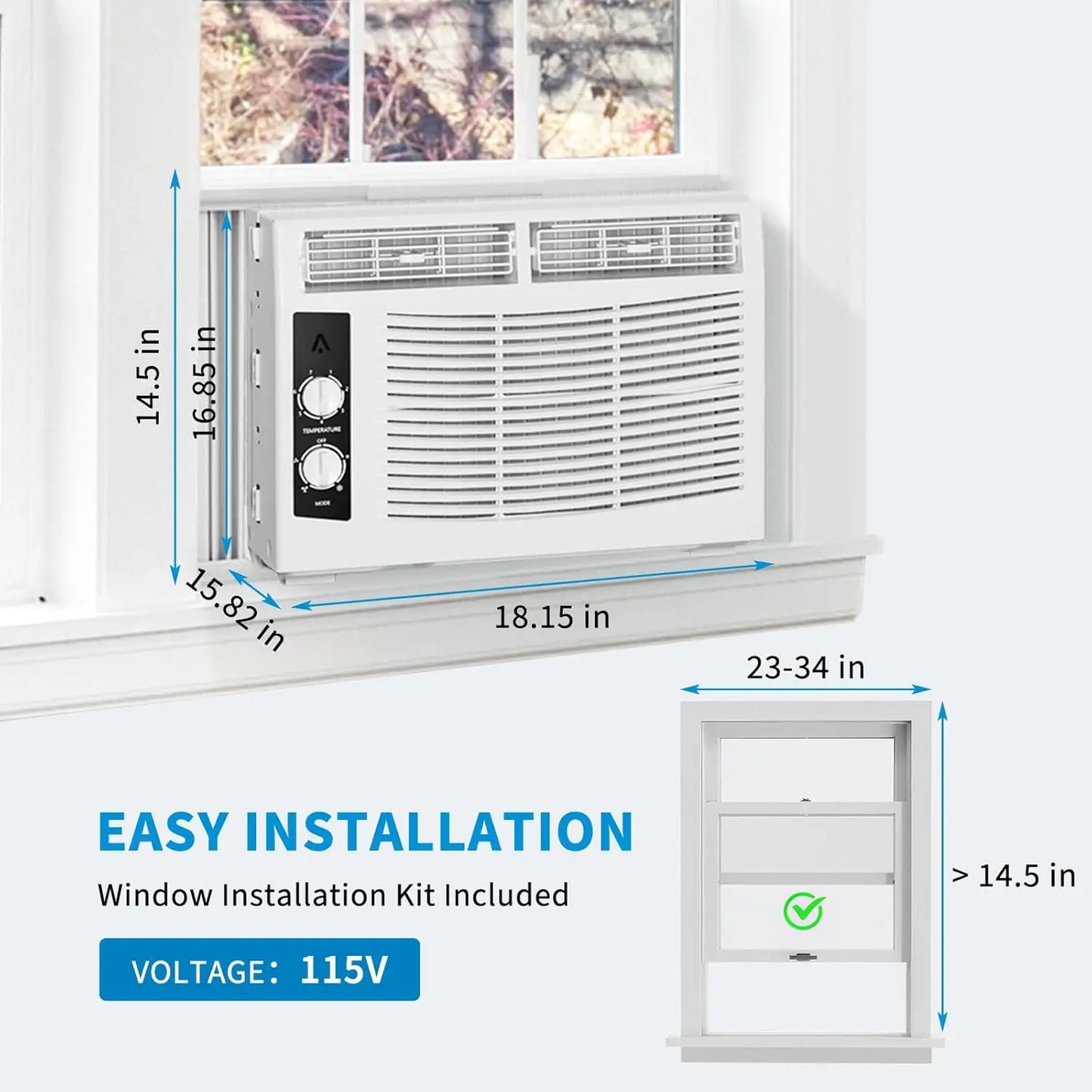 Condizionatore d'aria da finestra da 5000 BTU con telecomando - Raffredda ambienti fino a 150 piedi quadrati, silenzioso e a risparmio energetico, ideale per camera da letto, ufficio e dormitorio.