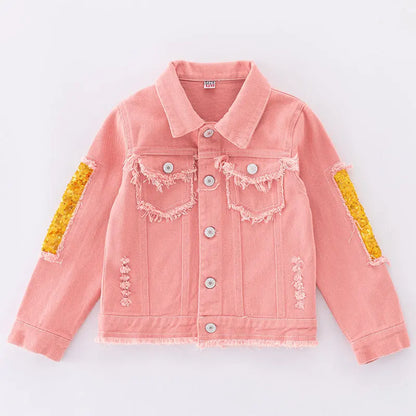 Giacca di jeans per ragazze adolescenti dai 5 ai 12 anni, nuova moda, rosa con paillettes arcobaleno, cappotto in jeans per ragazze, primavera autunno, capospalla per bambini