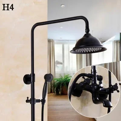 Bathroom Antique Black Painting Brass Lifting Column Wall Mount Shower Set 8" 3-Functions Hot Cold Rainfall Shower Mixer Tap