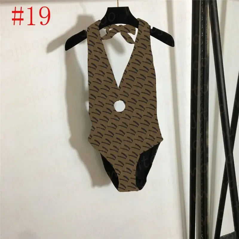 The 2025 high-waisted bikini letter print swimsuit is the latest V-neck swimsuit for women in summer