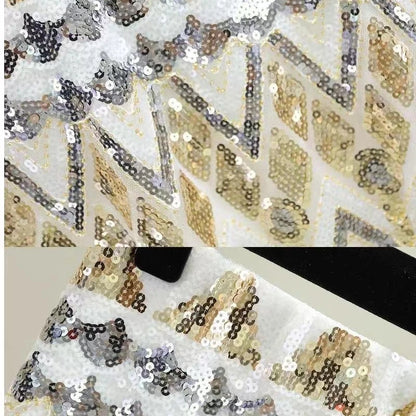 Autumn Women's heavy work nail Sequin abstract pattern high waisted A-line versatile skirt short skirt