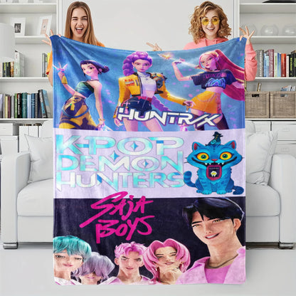 1 coperta in flanella con motivo gatto Huntrix, ideale per la camera da letto delle ragazze o per le vacanze.