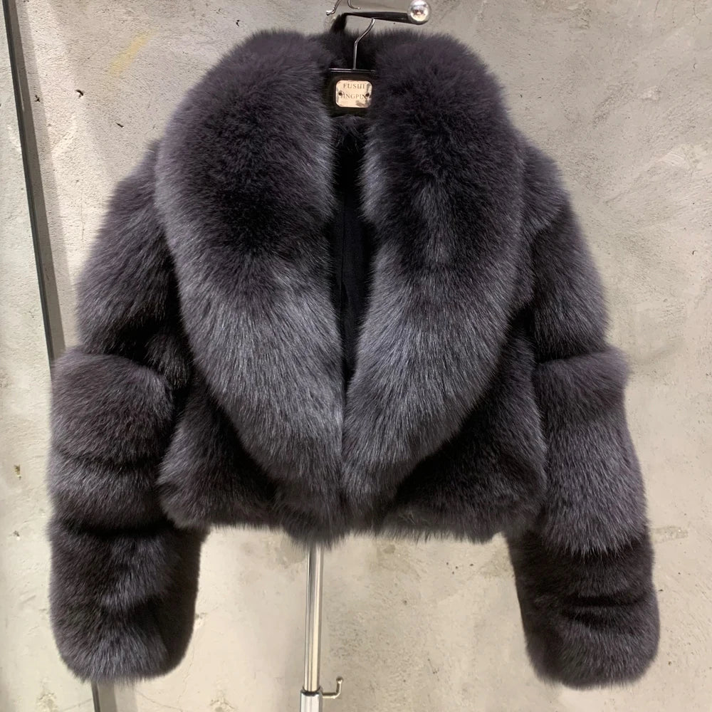 # Giacca in pelliccia di volpe dorata da donna, cappotto corto in vera pelliccia di volpe, manica lunga, in tessuto di pelliccia naturale con colletto