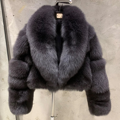 # Giacca in pelliccia di volpe dorata da donna, cappotto corto in vera pelliccia di volpe, manica lunga, in tessuto di pelliccia naturale con colletto