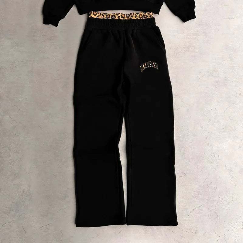 2025 New Tracksuit Men Clothing Y2K Vintage Embroidered Leopard Print Street Casual Hoodie Trendy Double Waist Unisex Sweatpants