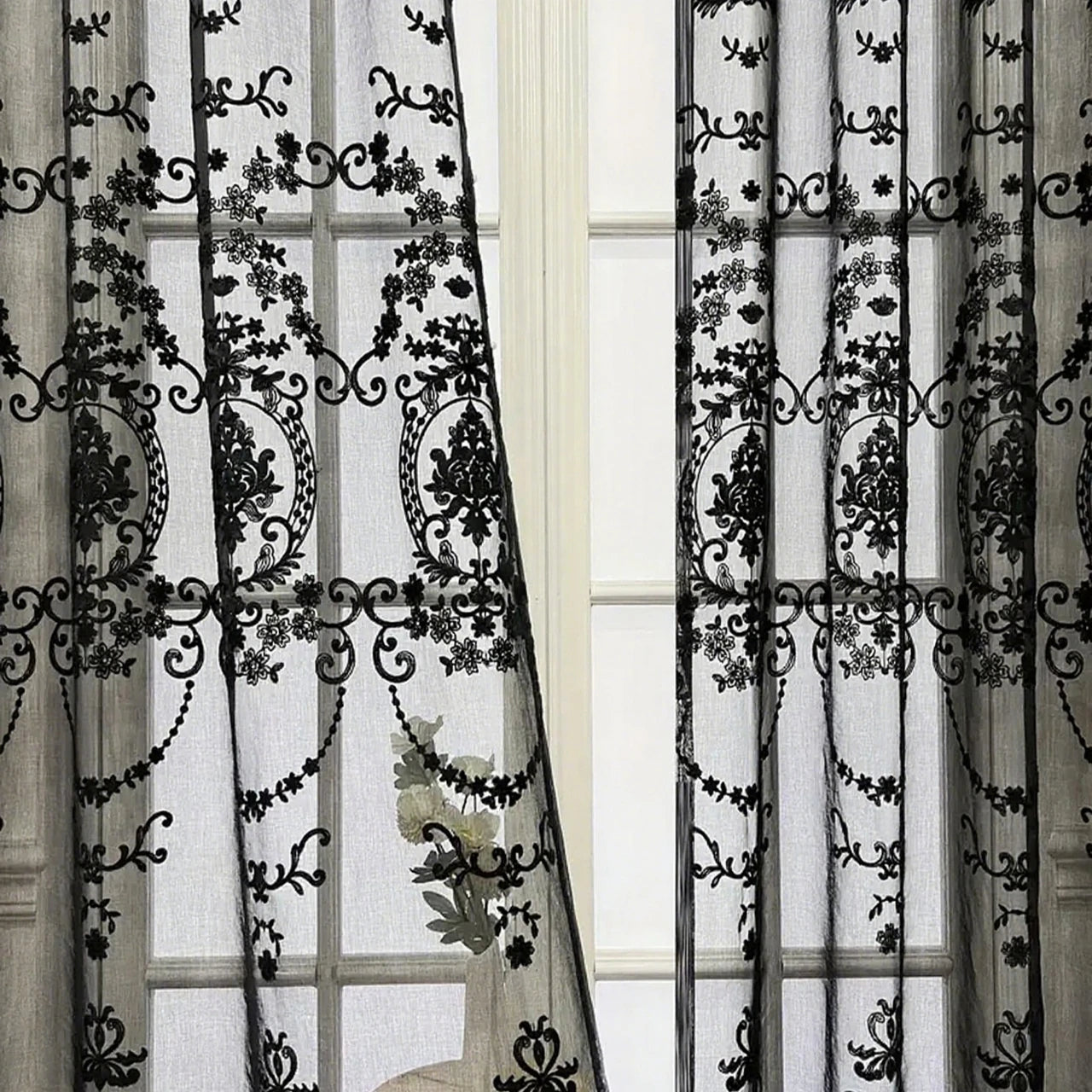 1pc Lace Floral Transparent Curtain, Elegant Home Decor Highlight, Perfect for Living Room & Bedroom, Adds Charm to Windows