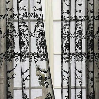 1 tenda trasparente in pizzo floreale, elegante elemento decorativo per la casa, perfetta per soggiorno e camera da letto, aggiunge fascino alle finestre