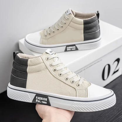 Scarpe da uomo alte in tela per l'autunno, scarpe da skateboard traspiranti, scarpe vulcanizzate con suola morbida, sneakers da uomo alla moda.