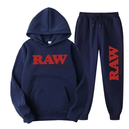 2025 Men's Set RAW Tracksuit men Running Hoodie Sweatpants Men's Set 2 piece set mens outfits  Autumn Winter warm sweatsuits