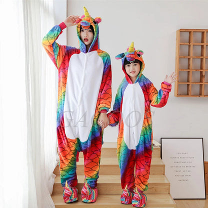 Set di pigiami Kigurumi per bambini e bambine, pigiami panda unicorno per donne, pigiami pigiama tutina gatto per adulti, pigiami invernali caldi per bambini