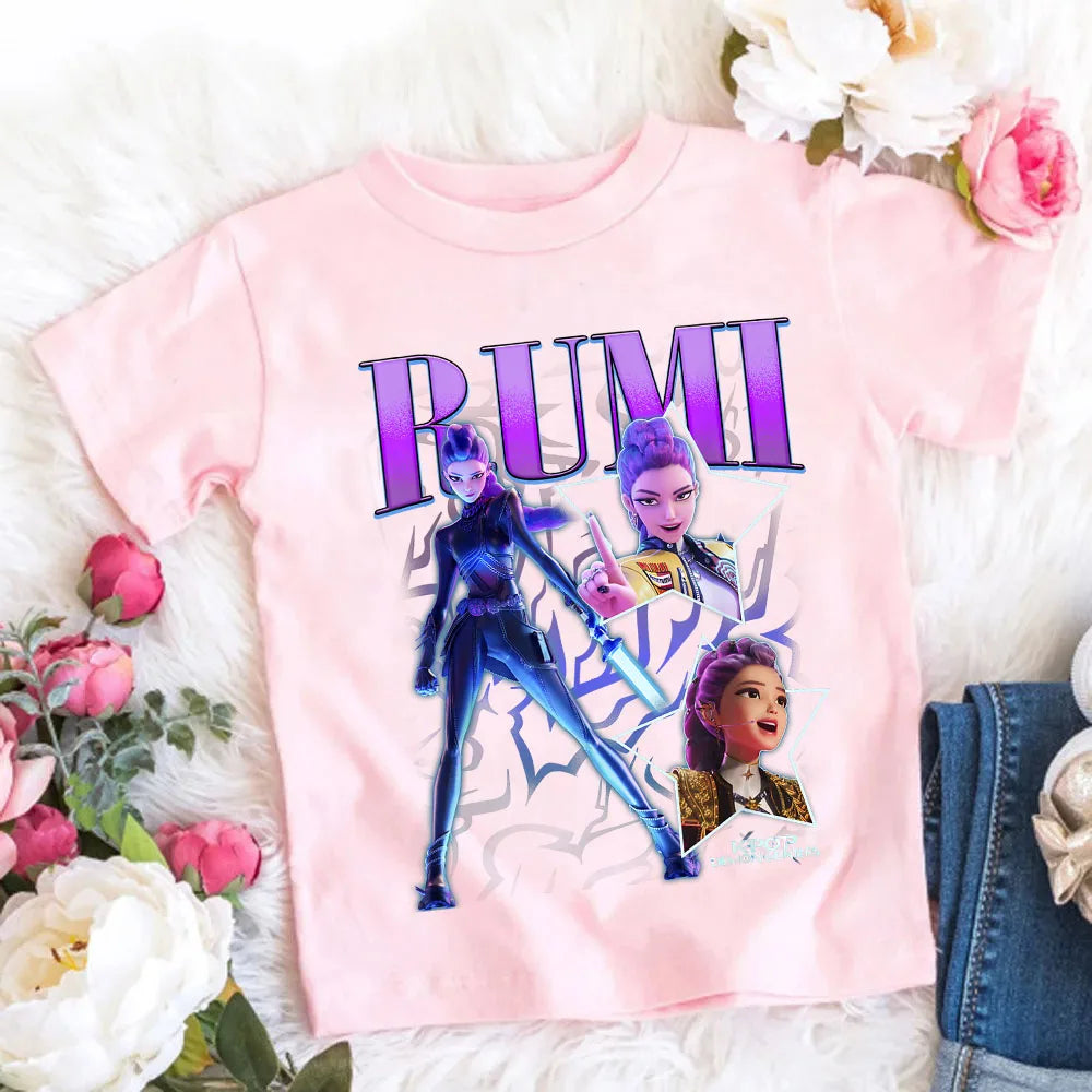 2026 Maglietta per bambine in morbido cotone con stampa del film KPop Demon Hunters - Regali per i fan - Abbigliamento per bambini - Top casual alla moda
