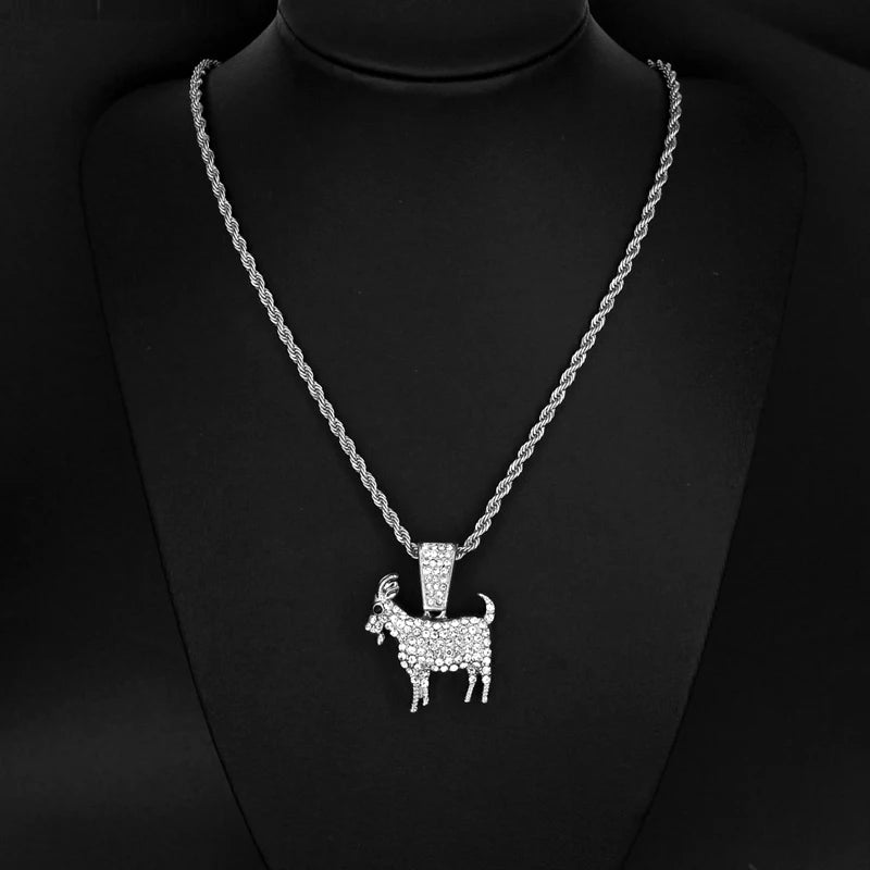 Collana con ciondolo a forma di capra placcata oro e argento, stile hip hop, con catena da tennis, ideale come regalo per uomo e donna, gioiello motivazionale.