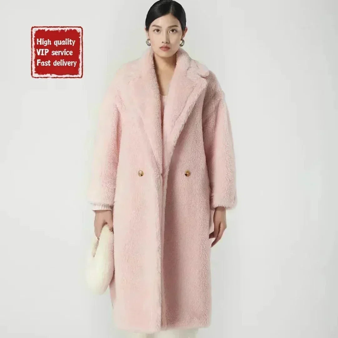 Cappotto lungo da donna DUTRIEUX Teddy Bear, nuovo stile invernale 2025, cappotto lungo in vera pelliccia di alpaca e cashmere, spesso e caldo