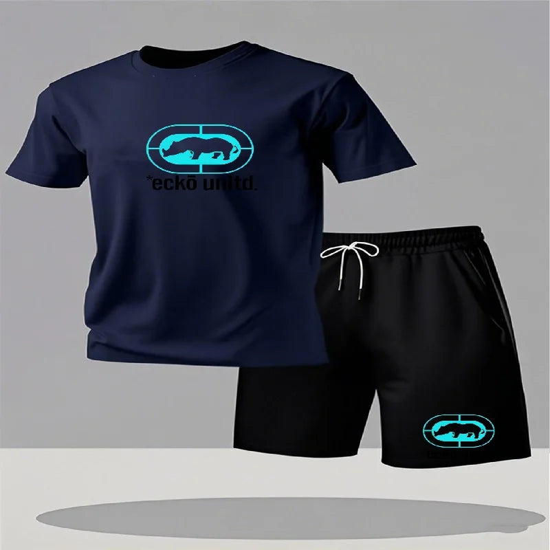 Nuovo set estivo casual da uomo composto da t-shirt e pantaloncini, completo due pezzi dalla vestibilità comoda, set sportivo traspirante a maniche corte da uomo, completo due pezzi