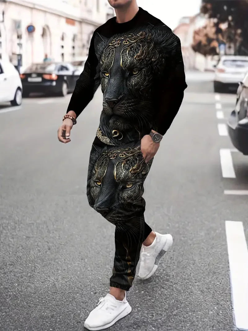 Popular Men's Long Sleeve T-Shirts Pants Set Fashion 3D Print Men Sportswear Man Clothes Street Tracksuit Jogger 2 Piece Outfits