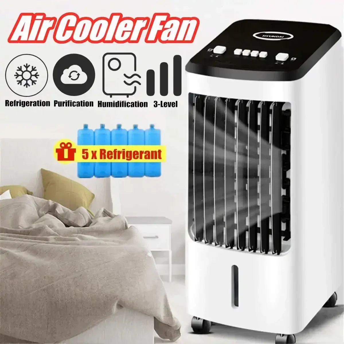 Condizionatore d'aria portatile da 70 W con ventilatore, umidificatore e funzione di raffreddamento, alimentazione 220 V, con timer e funzione di raffreddamento + regalo.