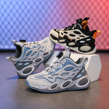 Scarpe da bambino 2024 Nuove scarpe sportive casual per bambini primavera e autunno con chiusura a bottone rotante e rete traspirante