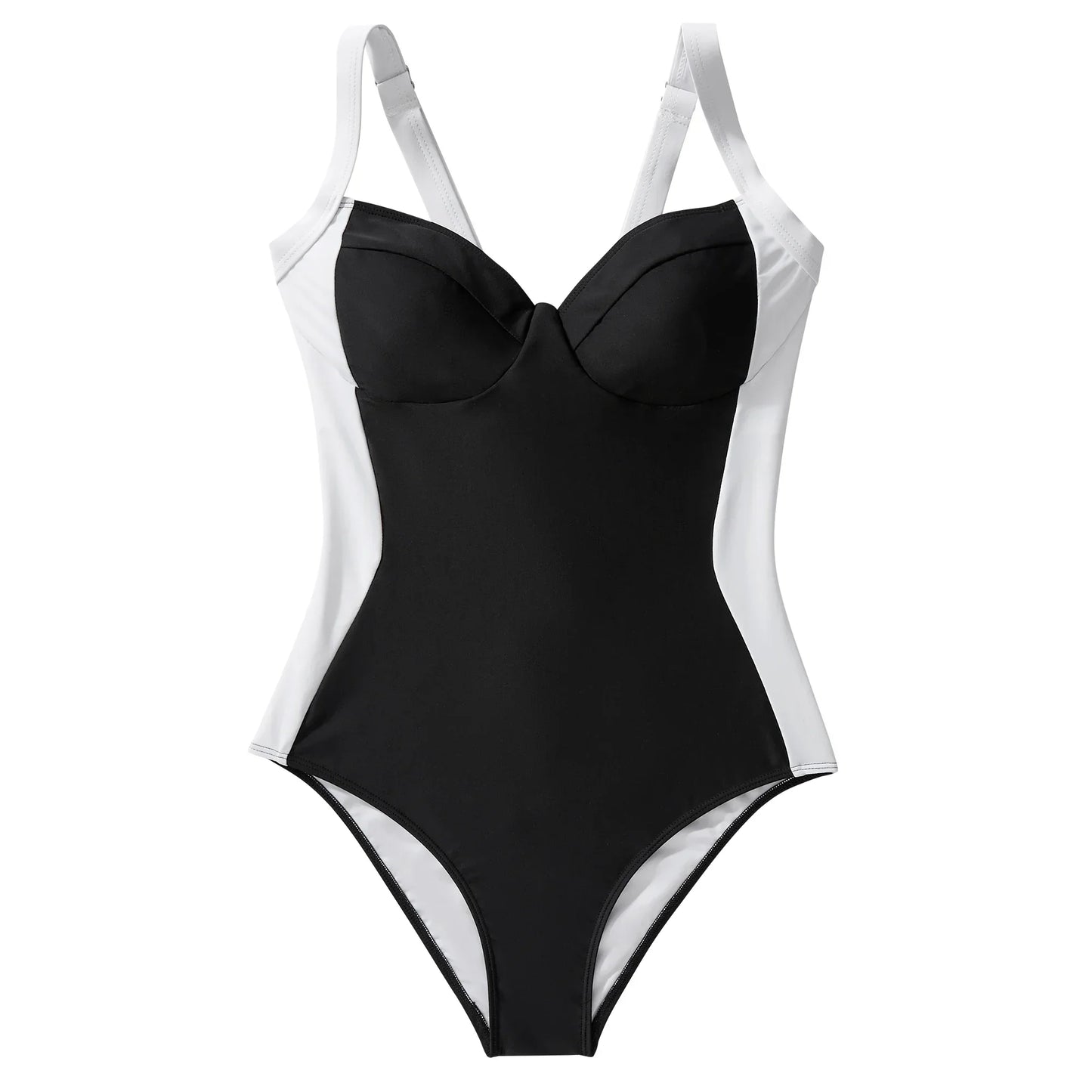 Costume da bagno intero modellante nero con effetto contenitivo per donna, stile boho, bikini, taglie forti, push-up, tinta unita.