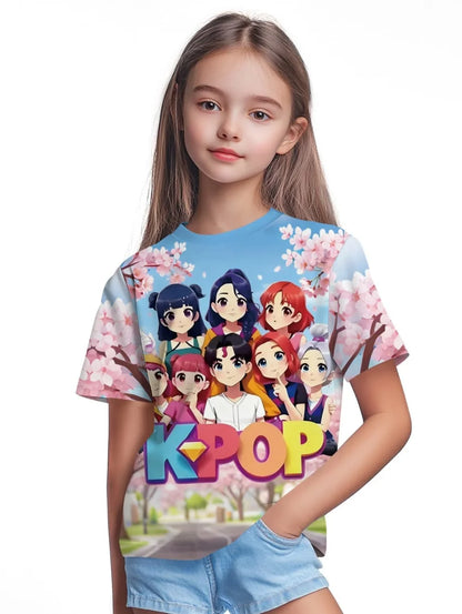 Magliette per bambini con stampa grafica di cartoni animati Kpop, regalo divertente per i fan, magliette Harajuku, top estivi a maniche corte, abbigliamento per bambini