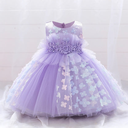 Abiti da sposa bianchi estivi per bambine, neonate, battesimi, primo compleanno, abito da principessa con fiocco e pizzo, abbigliamento da festa per bambine