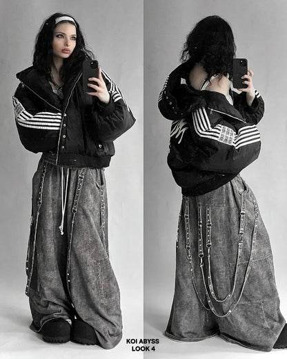 Y2k new women warm cotton-padded jacket American winter new striped button coat Harajuku vintage street wear loose couple jacket
