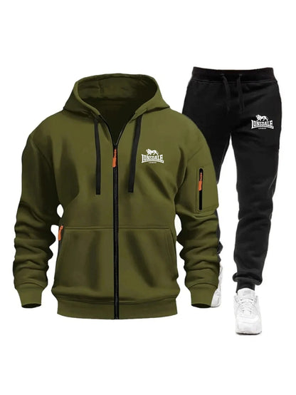2026 New Brand Men's Winter American-Style Heavy Fleece Zip-Up Hoodie Warm Casual Sports Loose Workwear Trendy Set