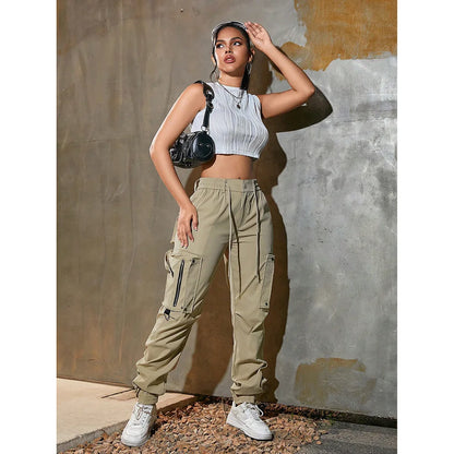 Trendy Casual Workwear Pants Loose Straight Leg Long Trousers Comfortable Polyester Fiber High Waist Spring Summer Fashion