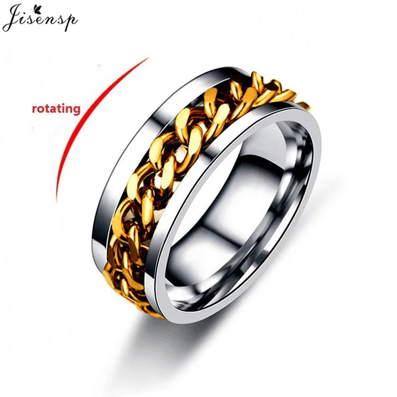 Anelli antistress rotanti, fantastici anelli antistress rotanti con catena in acciaio al titanio, anello girevole per dito per uomo e donna, gioielli punk Bague Homme 2023
