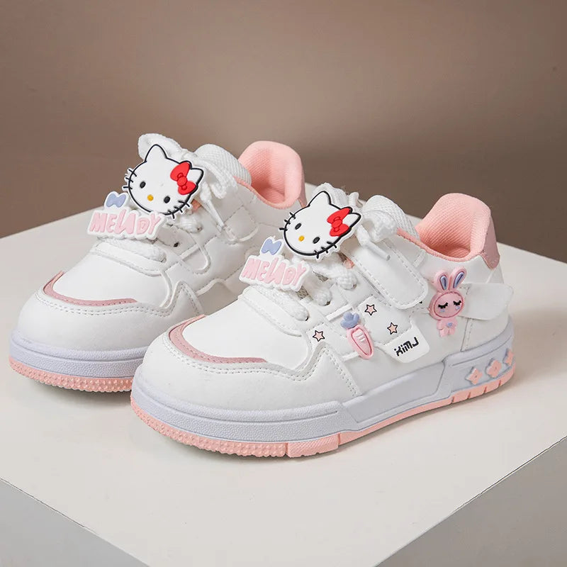 Scarpe casual per bambini, sneakers con cartoni animati, in pelle PU, scarpe sportive primaverili e autunnali per bambini, antiscivolo, rosa e viola, taglie 26-37