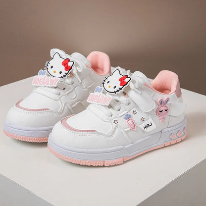 Scarpe casual per bambini, sneakers con cartoni animati, in pelle PU, scarpe sportive primaverili e autunnali per bambini, antiscivolo, rosa e viola, taglie 26-37