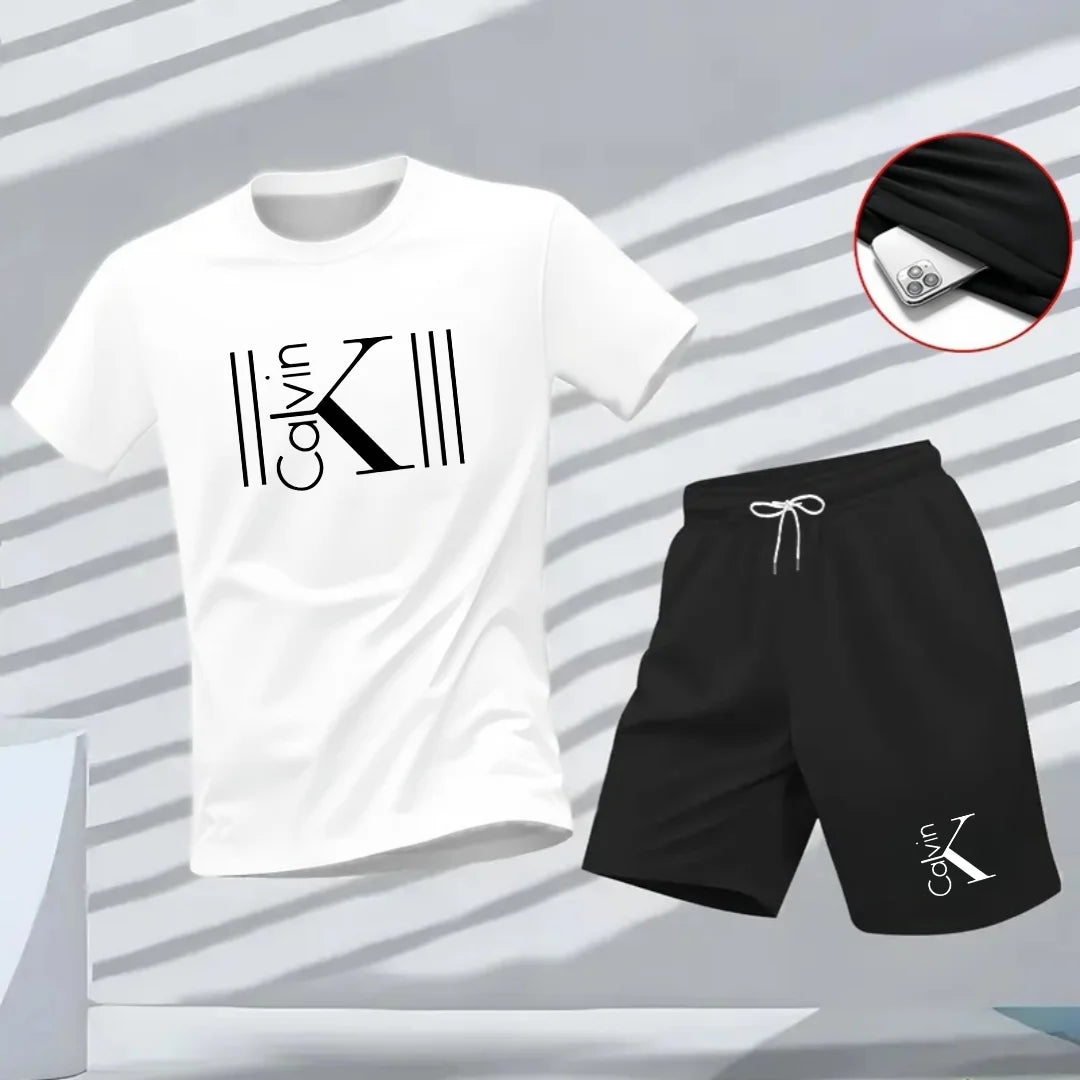 Nuovo completo sportivo estivo da uomo, composto da t-shirt a maniche corte e pantaloncini, traspirante e ad asciugatura rapida, ideale per il tempo libero.