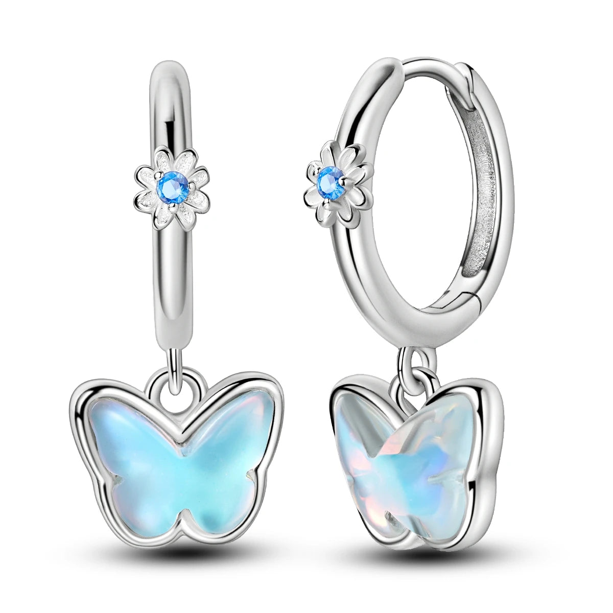 Orecchini a cerchio originali in argento 925 con stella, luna, trifoglio e farfalla con zirconi, perfetti per la creazione di gioielli e come regali di nozze per donne e ragazze.