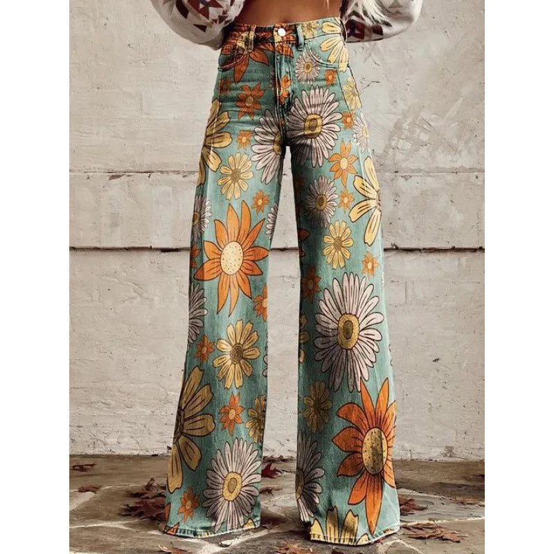 Cross-border Sale of Large-sized Women Casual Pants for European American Trade Thin Style Imitating copy Jeans Wide-leg Fashion