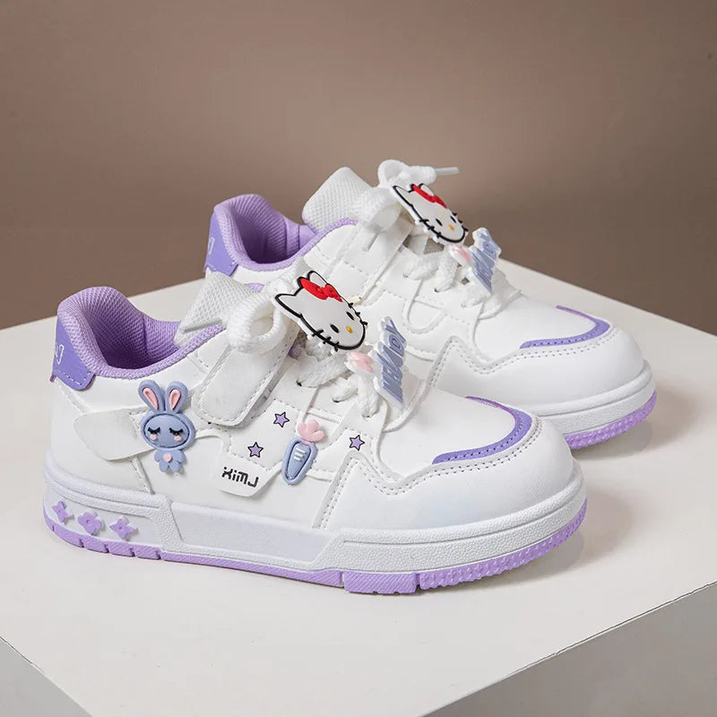 Scarpe casual per bambini, sneakers con cartoni animati, in pelle PU, scarpe sportive primaverili e autunnali per bambini, antiscivolo, rosa e viola, taglie 26-37