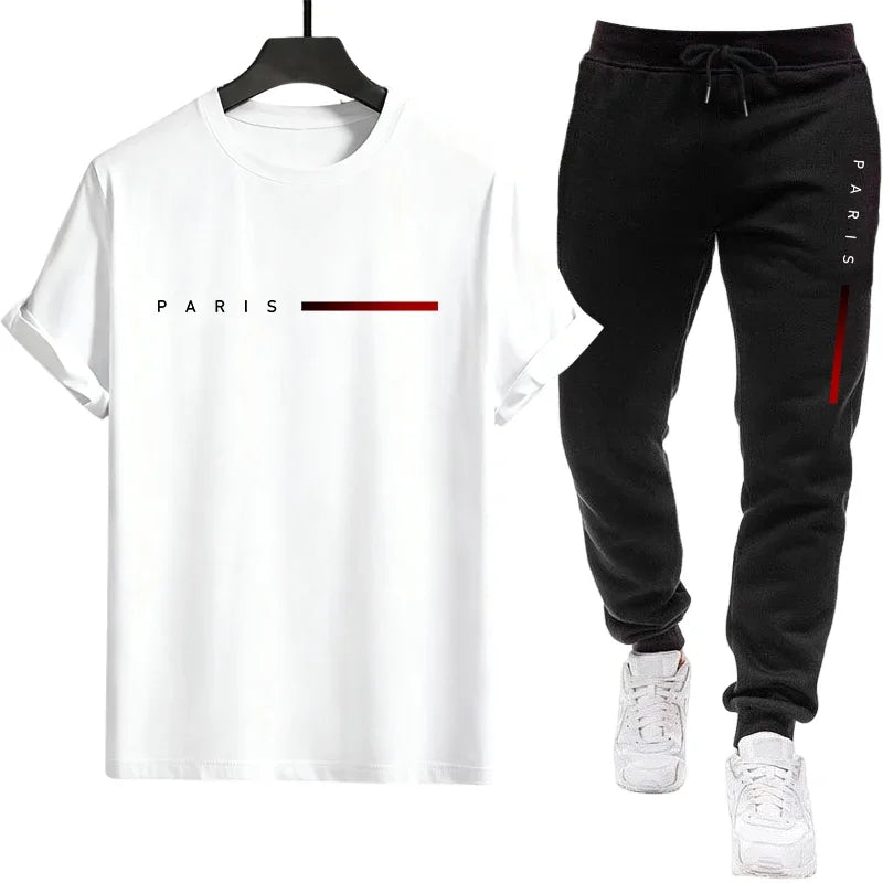 Versatile Jogging Daily Men's Tracksuit Casual Quality Summer Outdoors Sports Single Piece Short-sleeved T-shirt and Sport Pants