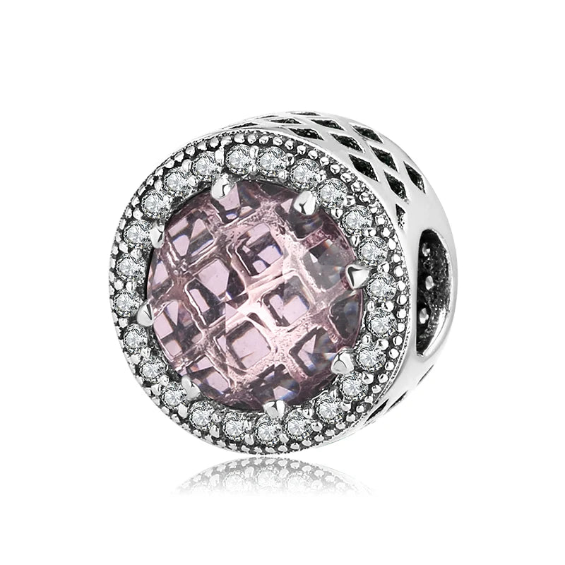 100% autentico argento sterling 925, cuore rosa, perline di zirconi trasparenti, compatibile con i charm europei originali, braccialetti e creazione di gioielli