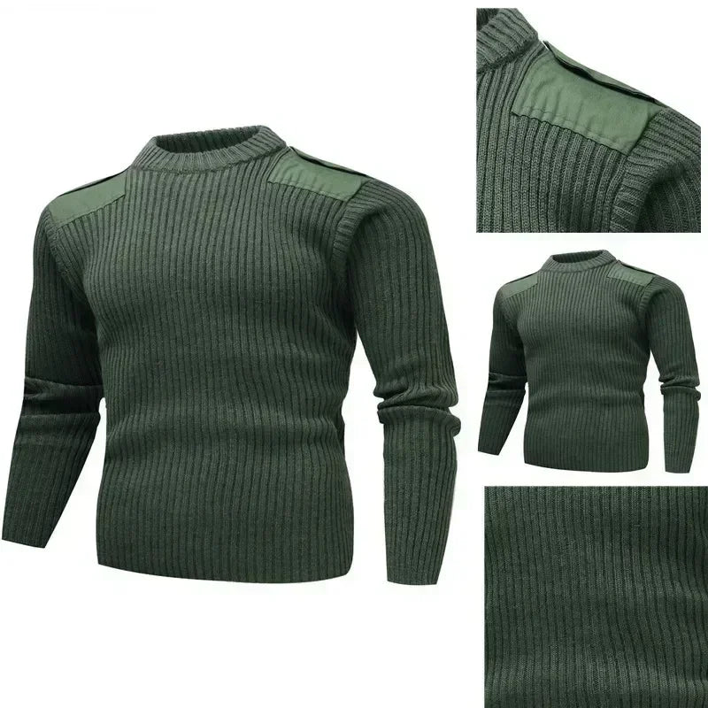 NUOVO Maglione da uomo M-3XL in jersey lavorato a maglia, pullover invernale in lana con toppe, verde vintage/blu, scollo a O/V, maglieria, abbigliamento freddo, jersey da uomo