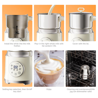 BioloMix 7 in 1 Steamer, montalatte elettrico staccabile, schiumatore automatico caldo/freddo per caffè e cioccolata calda, lavabile in lavastoviglie