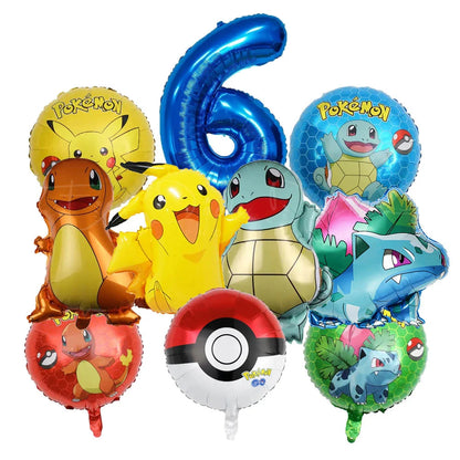 10 palloncini a tema cartoni animati per feste, tra cui Pikachu, il piccolo drago di fuoco, Jenny e la tartaruga, decorazioni per feste di compleanno per bambini e regali.