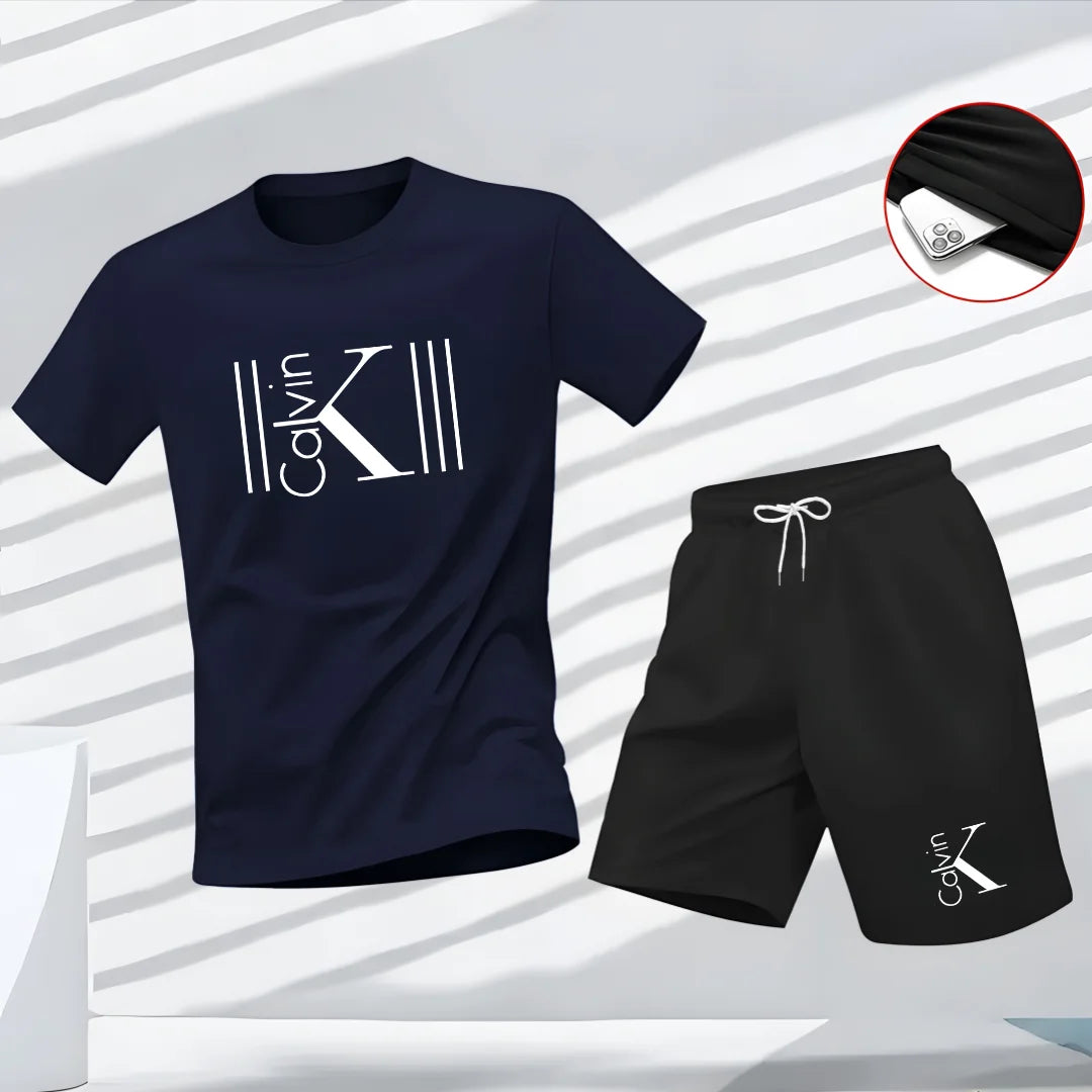 Nuovo completo sportivo estivo da uomo, composto da t-shirt a maniche corte e pantaloncini, traspirante e ad asciugatura rapida, ideale per il tempo libero.