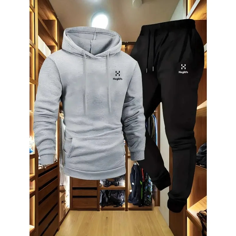 2025 comfortable and breathable men's autumn and winter casual two-piece set hooded sweatshirt long pants regular outdoor