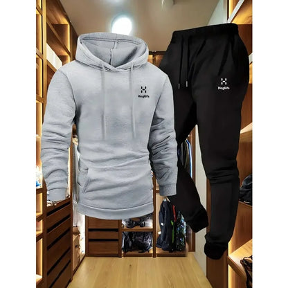 2025 comfortable and breathable men's autumn and winter casual two-piece set hooded sweatshirt long pants regular outdoor