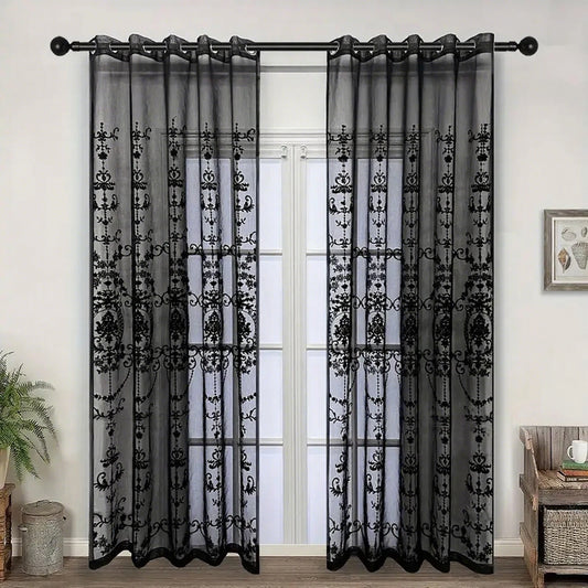 1 tenda trasparente in pizzo floreale, elegante elemento decorativo per la casa, perfetta per soggiorno e camera da letto, aggiunge fascino alle finestre