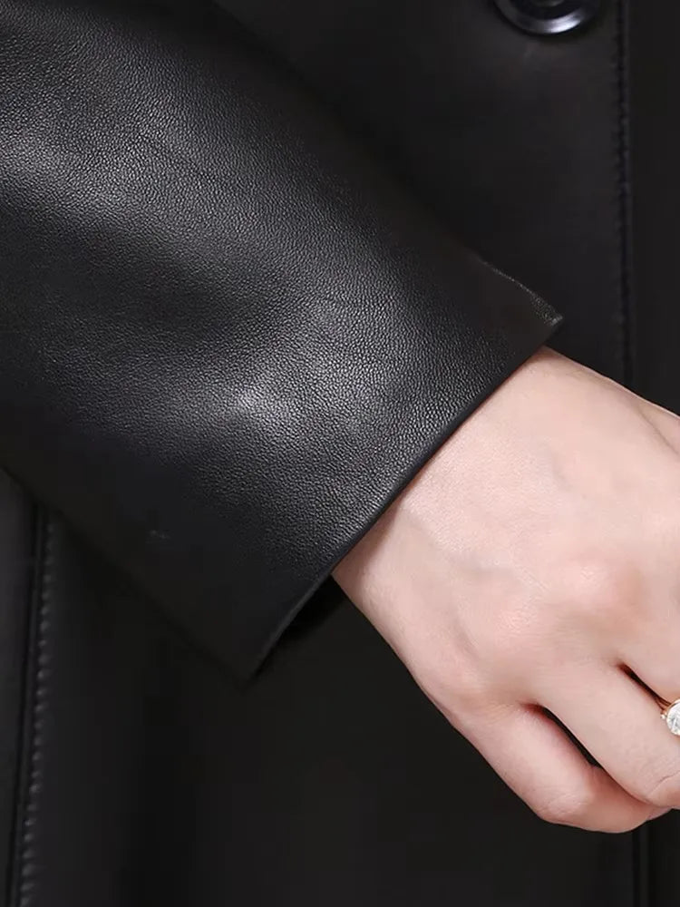 Mauroicardi Spring Autumn Fitted Soft Black Pu Leather Blazer Jacket Women Single Breasted Elegant Luxury Designer Clothes 2025