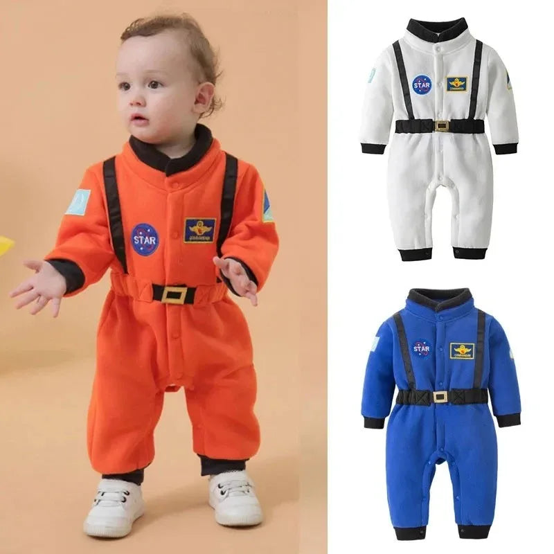 Nuovo costume da astronauta per neonati e bambini, tuta spaziale ricamata, tutina per feste, costume di Halloween, salopette invernale a maniche lunghe.