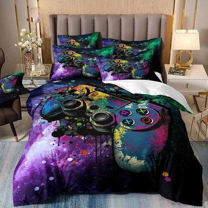 Set di biancheria da letto per gamer per ragazzi, set copripiumino per videogiochi, copripiumino matrimoniale, set letto con design PlayStation per ragazzi e ragazze.