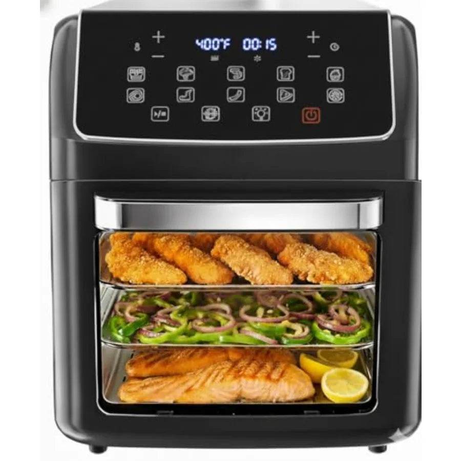 Forno friggitrice ad aria 10 in 1 Forno a convezione da 12,6 Qt con finestra visibile Griglia girarrosto Friggitrice ad aria per cucina sana di dimensioni familiari con Tr
